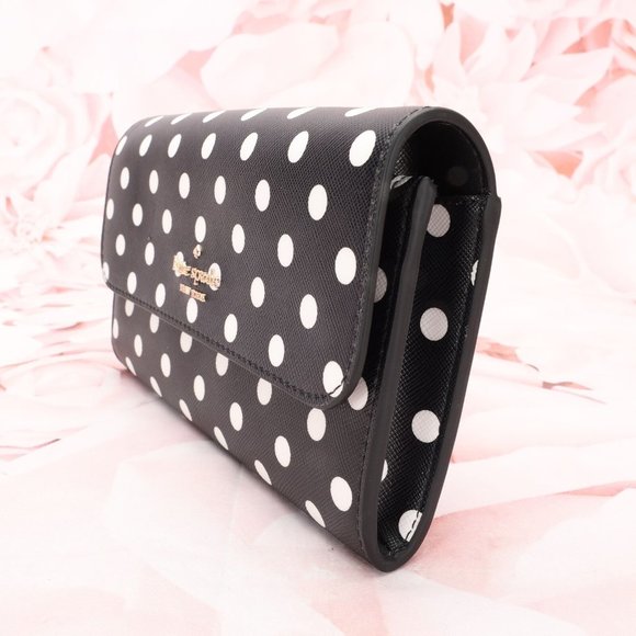 Kate Spade Women's Cheers Phone Wallet Black/White Polka Dot Leather W/Gift Box - Picture 5 of 10
